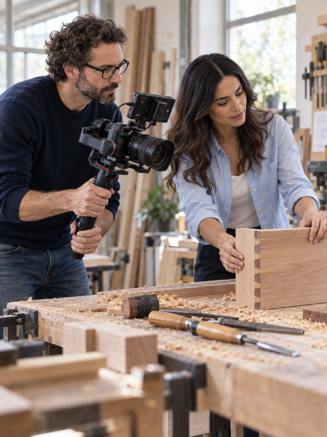KI-Visualisierung einer Content-Produktion in einer Werkstatt