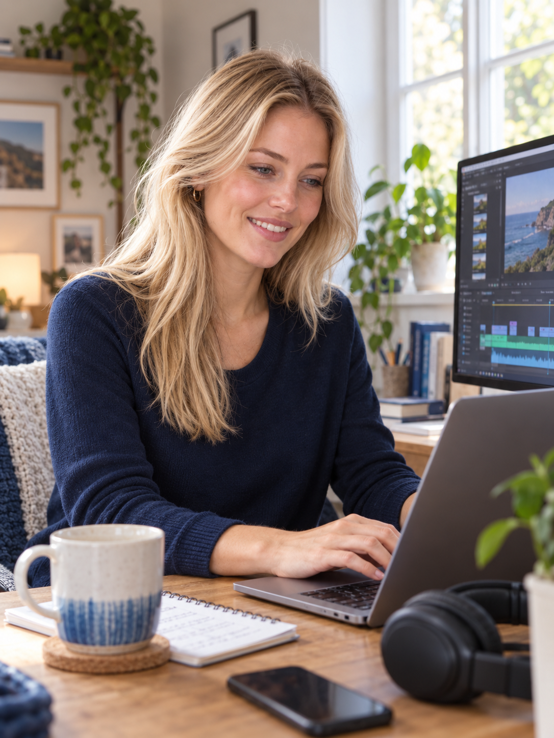 KI-Visualisierung: die bereits verwendete Teamfigur Lea bei kreativer Arbeit im Homeoffice